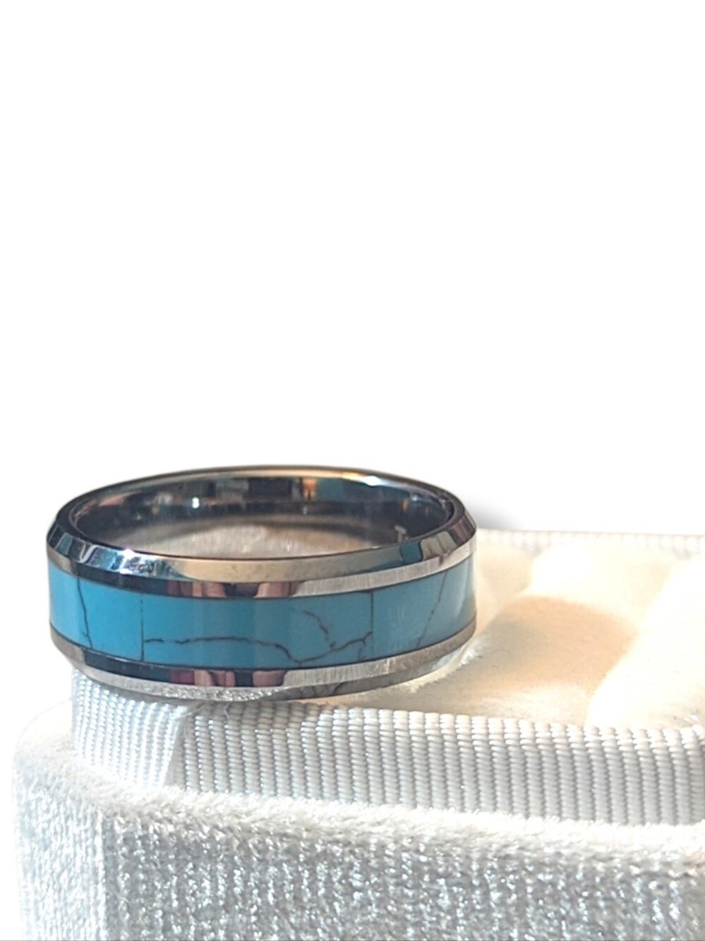 Natural Tungsten Carbide & Turquoise Men's Heavyweight Wedding Ring 11.5 (16g) - Picture 6 of 7